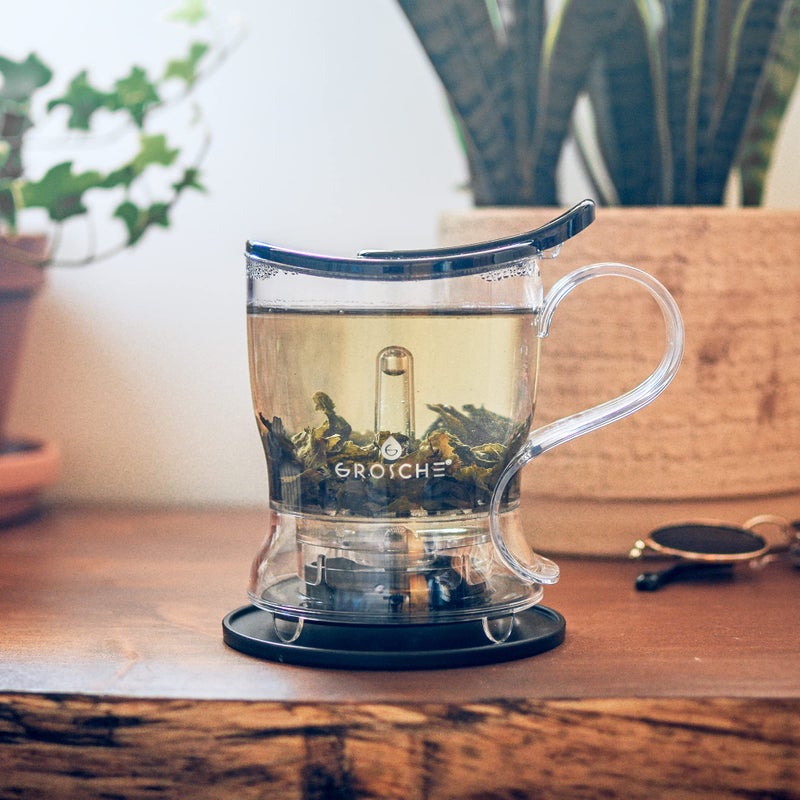 GROSCHE غروشي أبردين صانعة الشاي و إبريق الشاي مع مصفاة شاي ذكية - خالية من BPA، تصميم خالي من التسرب | قاعدة | تحضير سهل | تنظيف سهل | تحضير أوراق الشاي السائبة - تصميم أنيق | 17.7 أونصة - 525 مل - أسود - Image 3